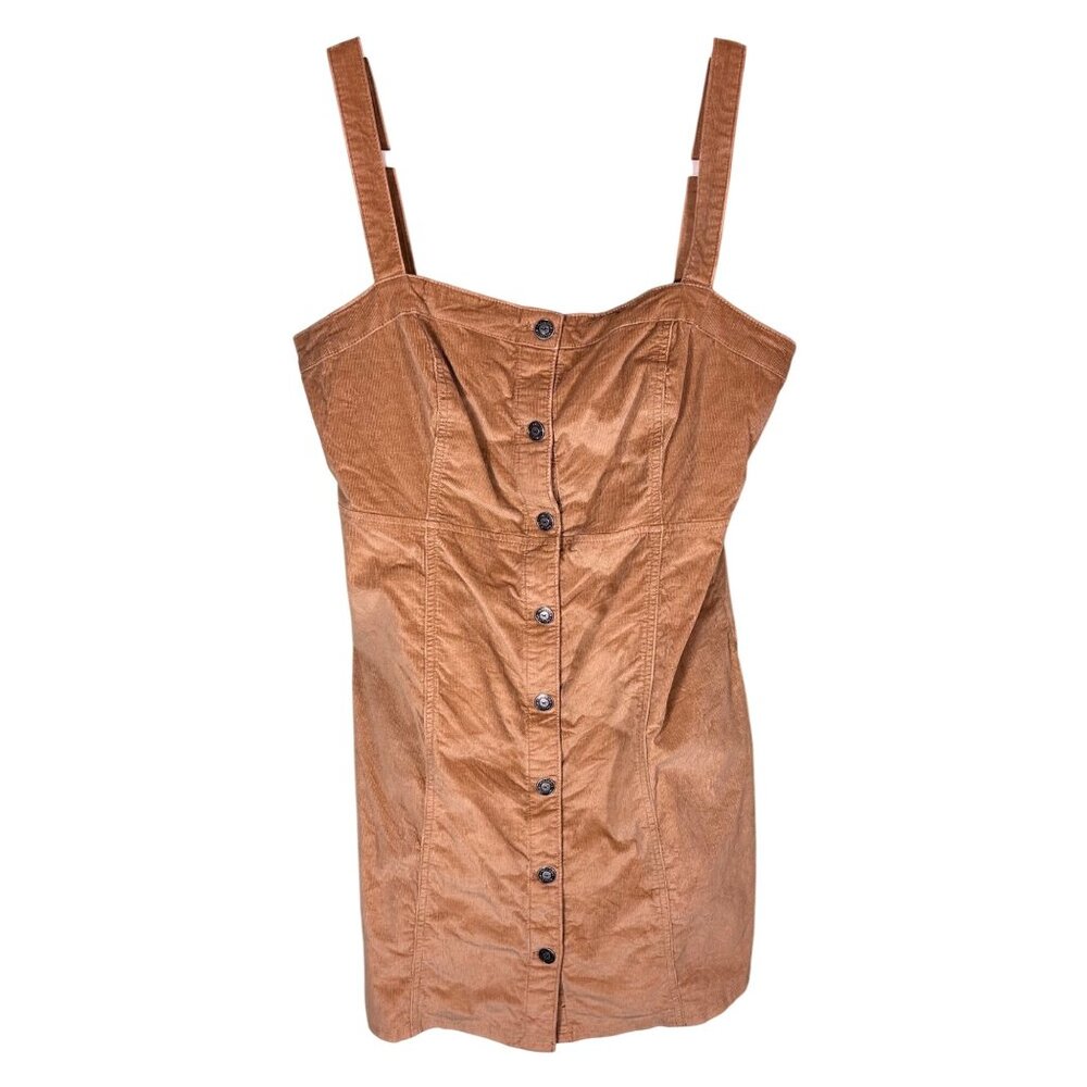 Hollister Womens Tan Corduroy Button-Front Mini Dress Adjustable Straps Size L - Picture 1 of 8